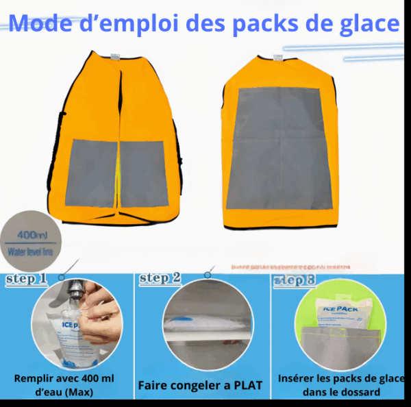 Mode d'emploi des pack de glace du dossard rafraîchissant Dossard glacé rafraîchissant couleur orange- XXL